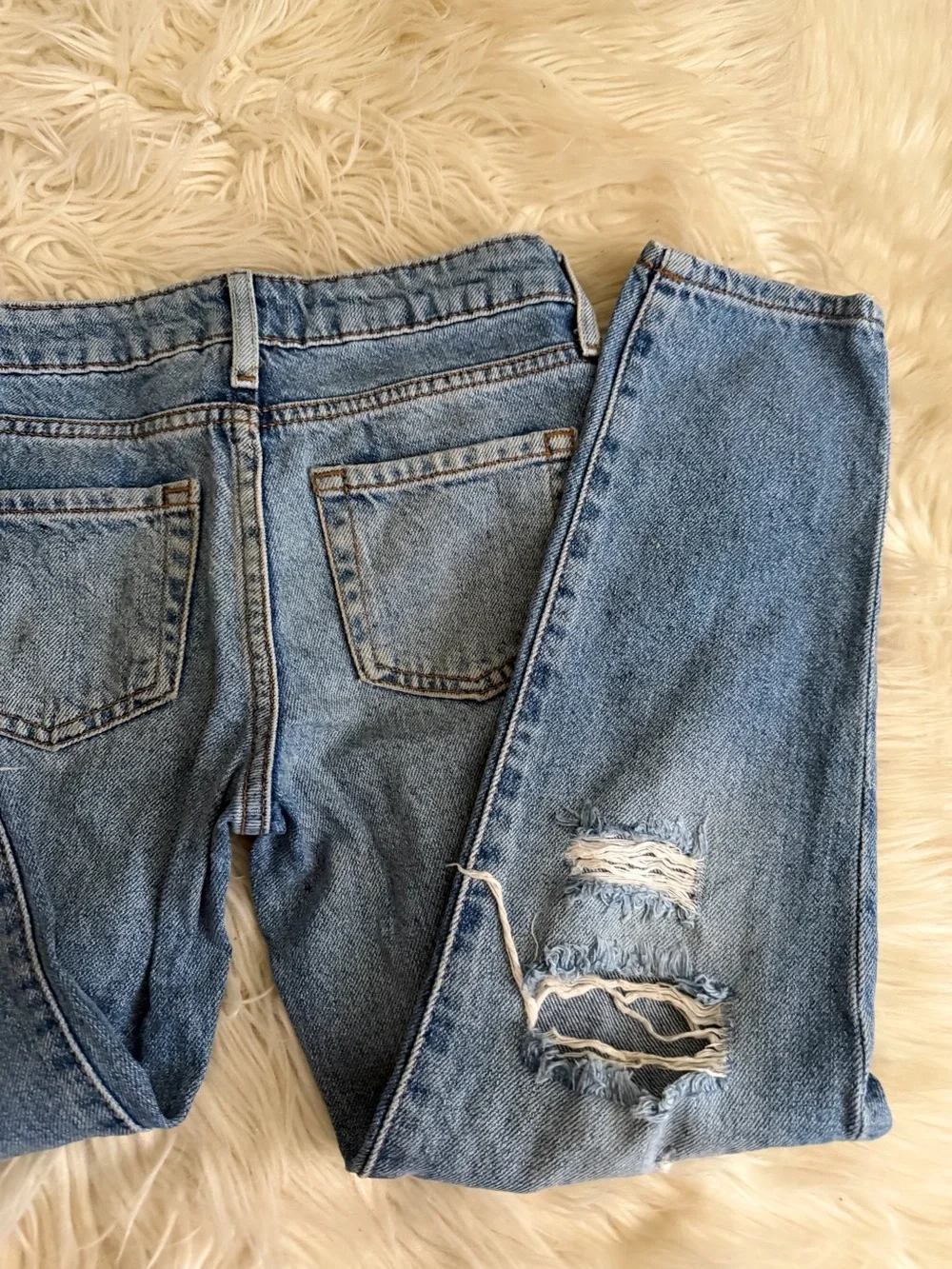 Forever 21 Light Blue Slim Straight Distressed Jeans